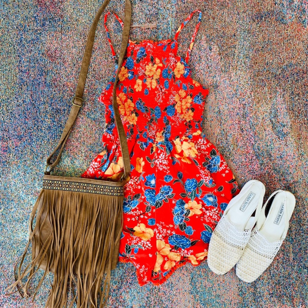 Floral Hawaiian tropical fruit punch romper jumper